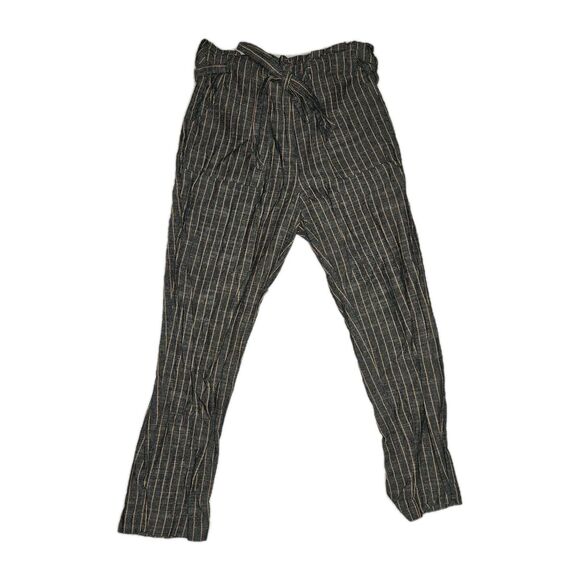 mine Pants - MINE Women’s S Striped High Waist Paper Bag Pants Gray Orange Ankle Office Boho